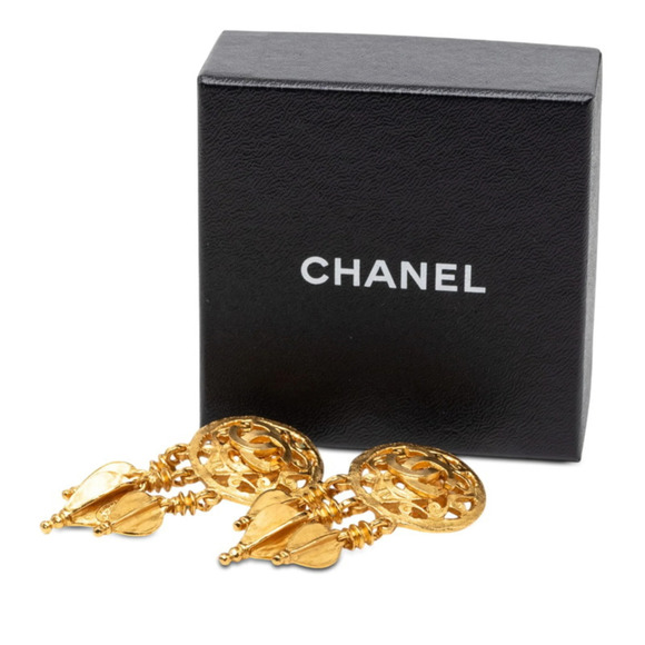 Vintage Chanel Logo Button Earrings CHANEL Vintage Gold Logo Earrings